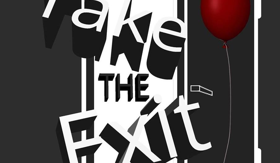 A logo showing an opening door with a red balloon next to it, and the words 'Te The Exit' in large letters in front.
