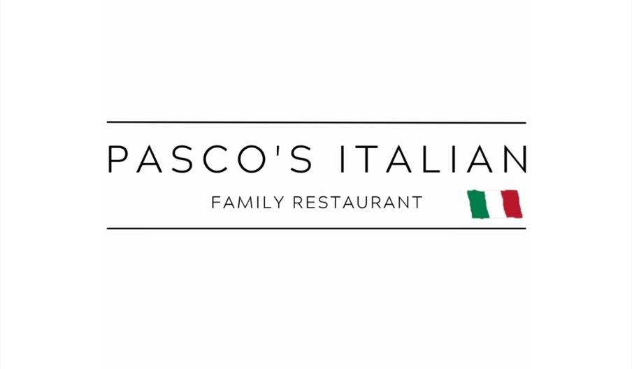 Logo for "Pasco's Italian Family Restaurant" with an Italian flag on the right side.