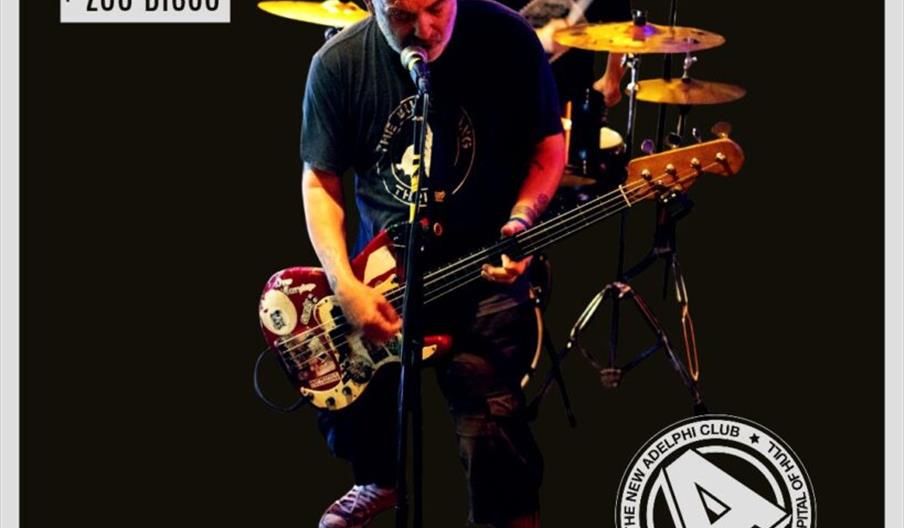 Concert poster for "2 Sick Monkeys" featuring two band members performing on stage, with event details: plus Buckfast Tramp and Zoo Disco, Saturday 29