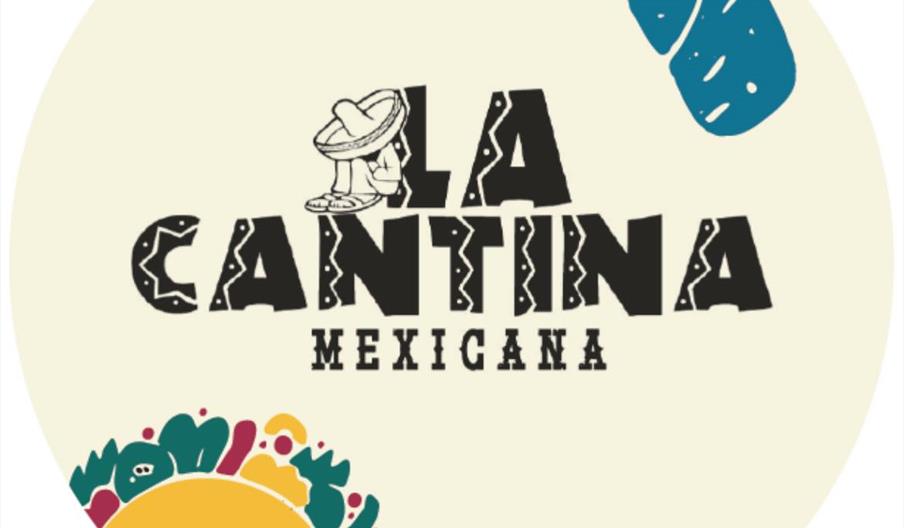 A circular logo featuring the words "La Cantina Mexicana" in bold, stylized text with a cartoon character wearing a sombrero above the letters, a colo