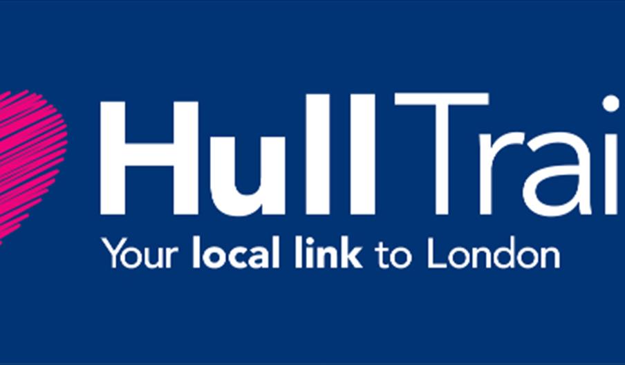 Hull Trains logo on a dark blue background, featuring a pink heart-shaped graphic on the left and the white text “HullTrains” on the right. Beneath th