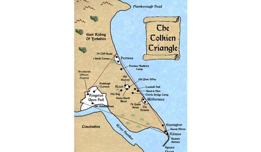 A map of The Tolkien Triangle, highlighting spots in East Riding related to Tolkien.