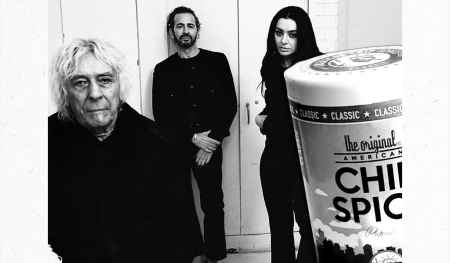 Promotional poster for "Music, Fashion, Hull" showcasing Charli XCX, Marc Jacobs, John Cale, and a tub of chipspice
