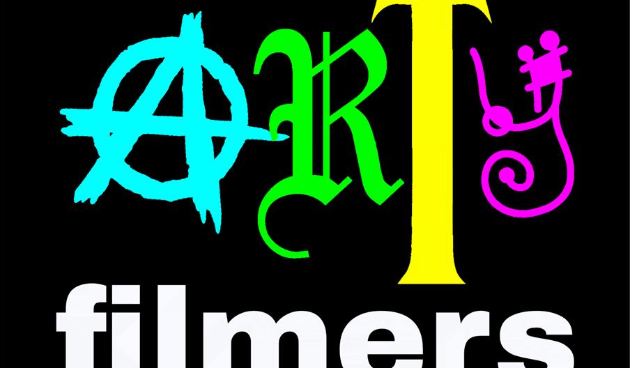 The image features the words "Arty filmers" on a black background. "Arty" is written in stylized, colorful fonts with each letter in a different style