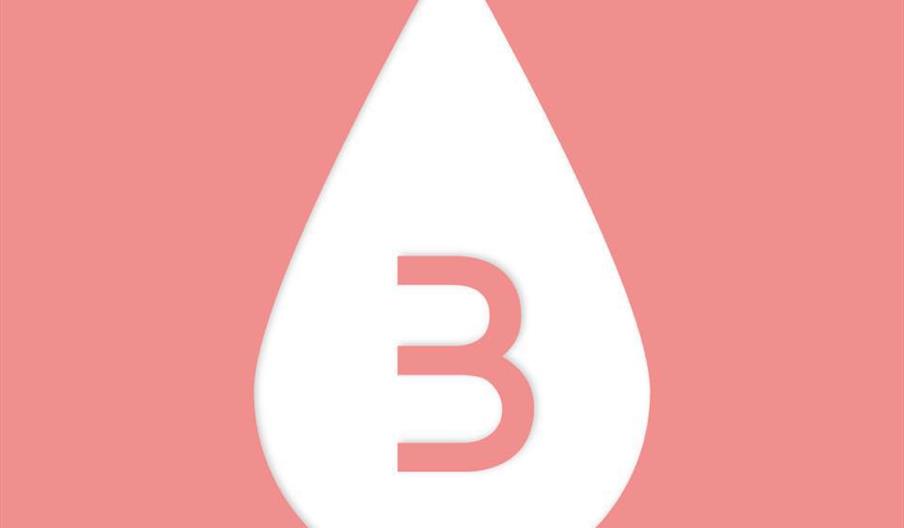 A white teardrop shape on a pink background with the capital letter "B" cut out from the center of the teardrop.