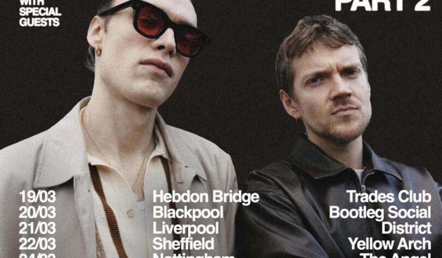 Promotional poster for the "Good Good Health Wealth UK&IE Tour 2026 Part 2" featuring two men, one in sunglasses, standing against a dark background.