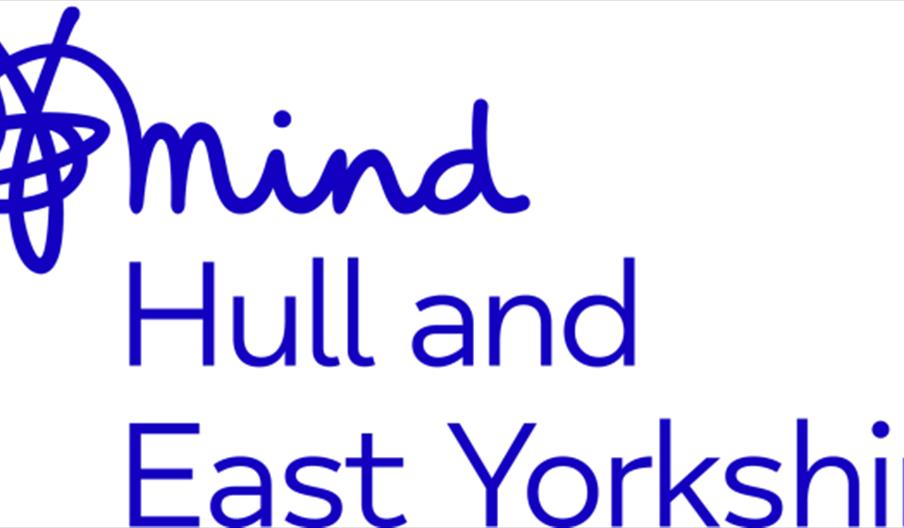 The image shows the logo for Mind Hull and East Yorkshire, featuring the word "Mind" in a handwritten blue font with a knotted line design, above the