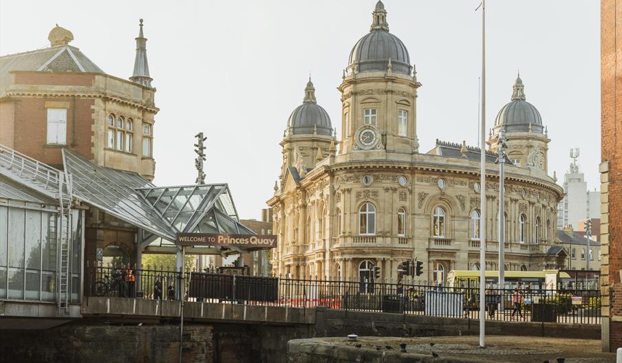 The exterior of Hull Maritime Museum and Princes Quay Shopping Centre.