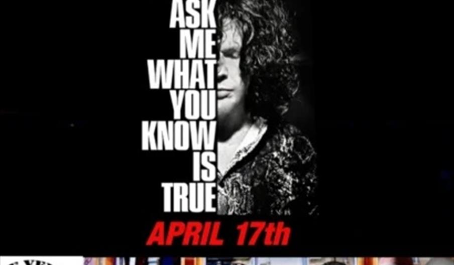 Promotional poster for a live music event featuring a tribute to INXS and Split Frenz. The top section has text, a black-and-white photo of a man, and