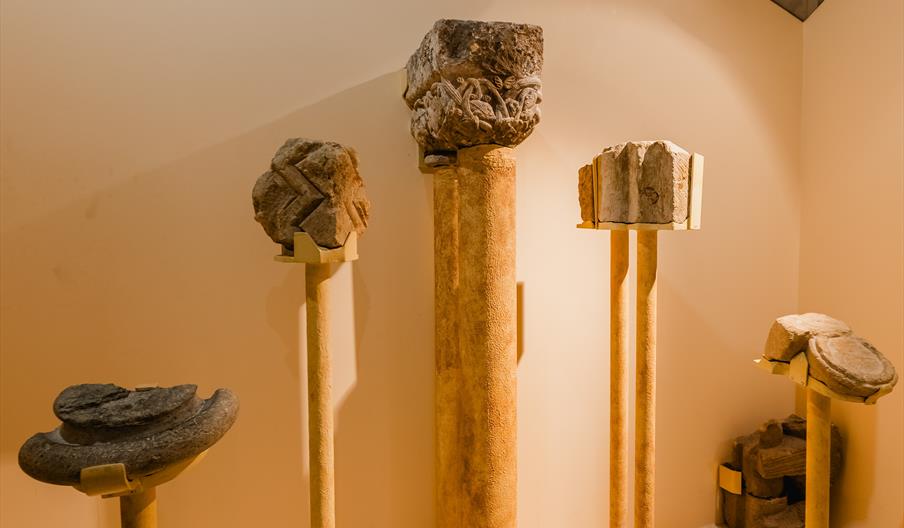A display of medieval stoneware.