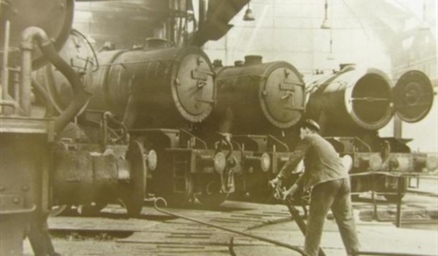 A black and white photograph of a train.