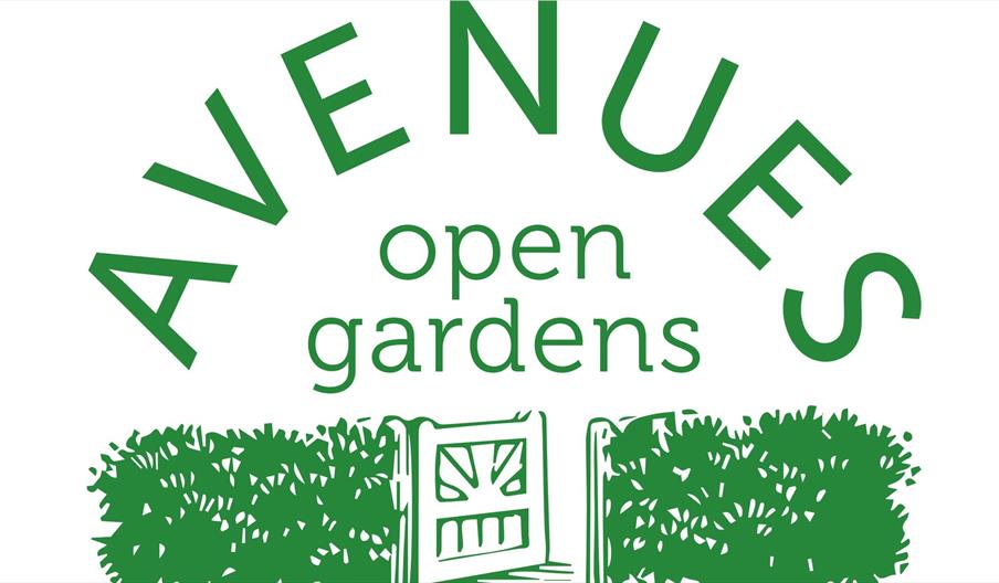 Green illustrated logo with the words "AVENUES open gardens" above an image of a gate and hedges, and "50th Anniversary 1976–2026" below.