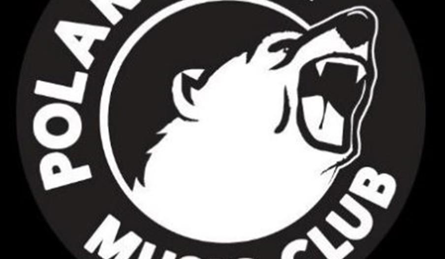 A black circular logo featuring the head of a roaring polar bear in white, with the words "POLAR BEAR MUSIC CLUB" in bold white letters around the edg