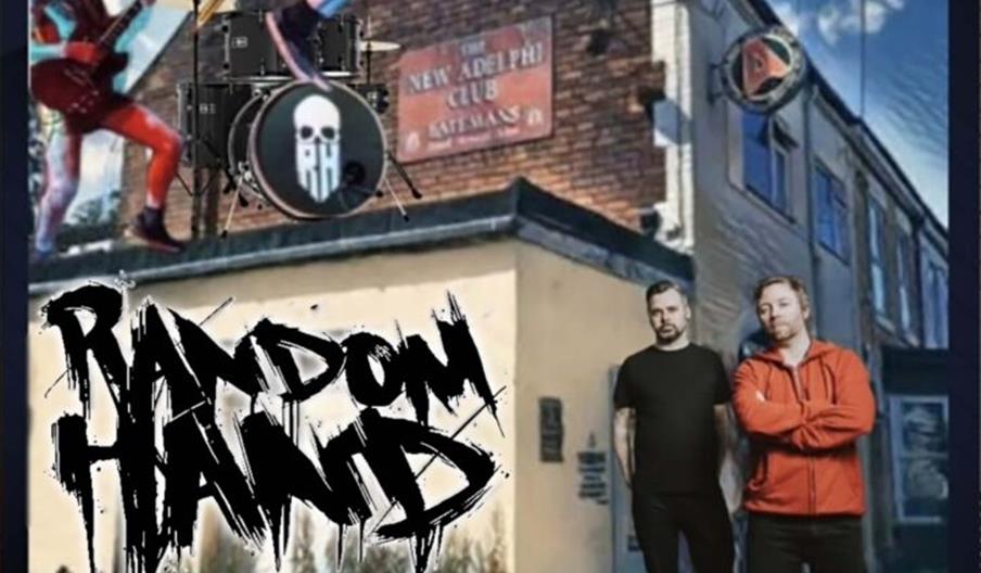 Promotional poster for a music event at The New Adelphi Club in Hull on October 10, 2026, featuring the band Random Hand, with images of band members
