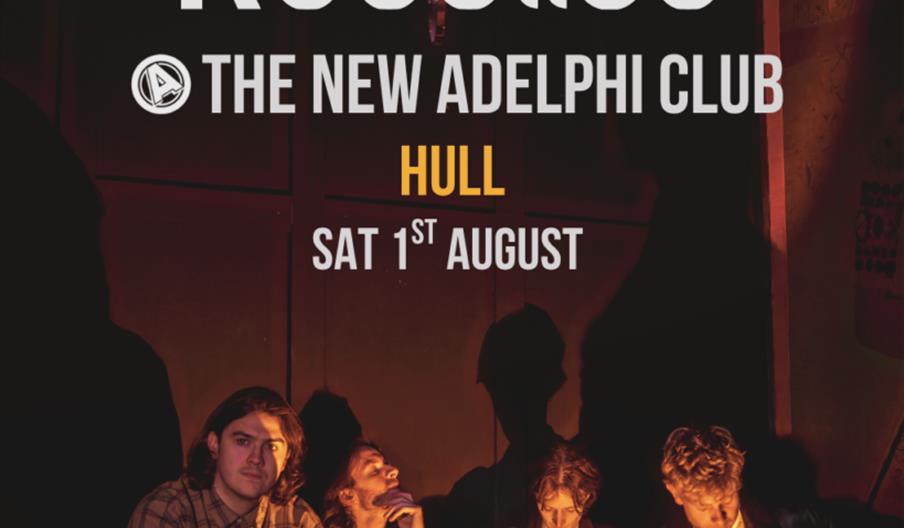 Promotional poster for a concert by the band Rosellas at The New Adelphi Club in Hull on Saturday, August 1st. The lower part of the poster shows four