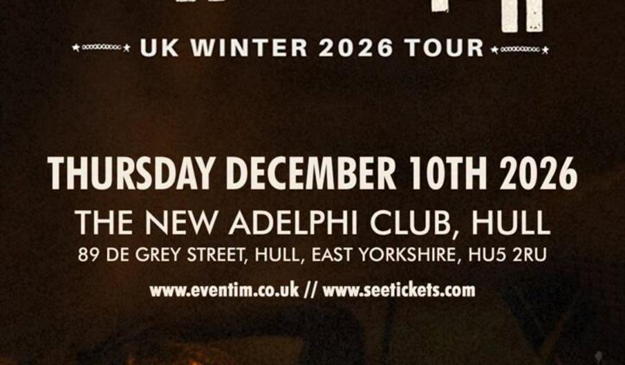 Concert poster for Tony Wright's UK Winter 2026 Tour, announcing a show on Thursday, December 10th, 2026, at The New Adelphi Club in Hull, with ticket