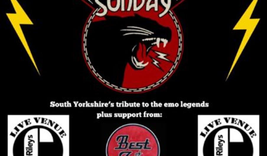 Promotional poster for a concert featuring the band "Tekkin Back Sunday," a South Yorkshire tribute to the emo legends, with support from "Best of You