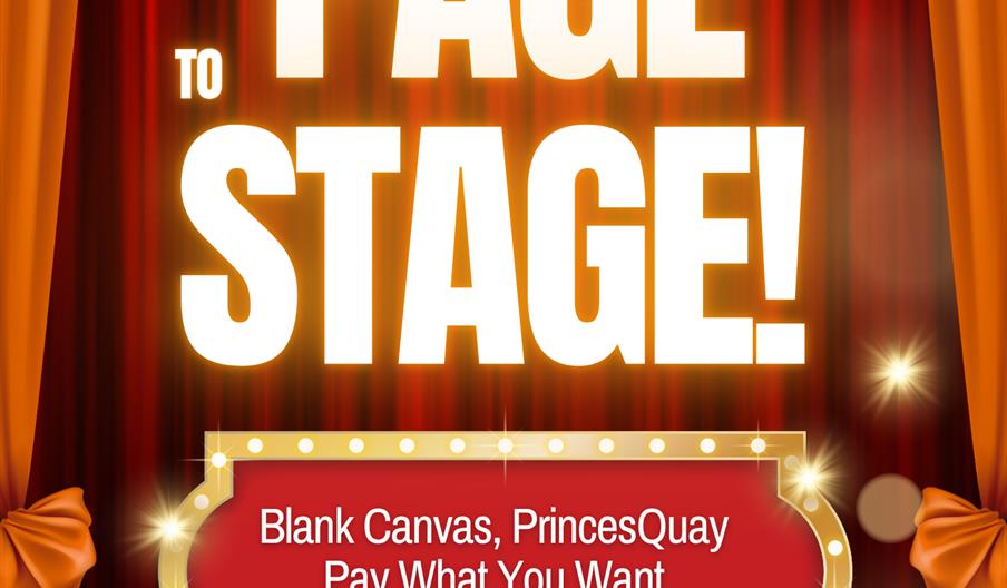 Page to Stage presents with a red theatre curtain underneath the type