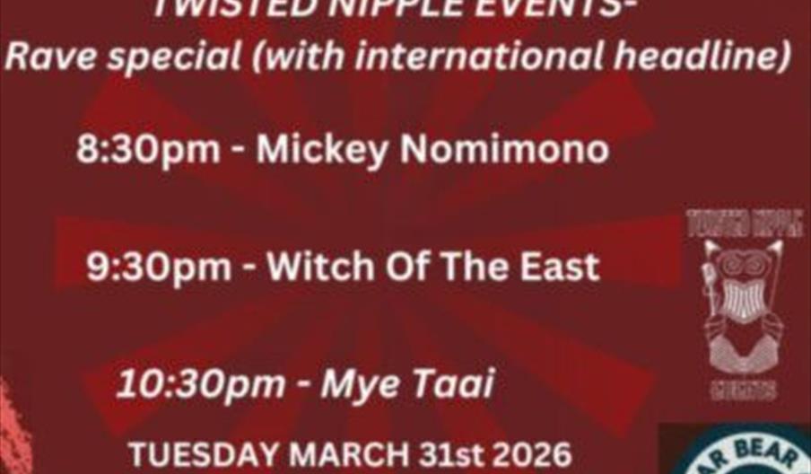 A promotional poster for Bruise Control's UK tour and EP release, featuring four black-and-white close-up photos of the band members arranged in a gri