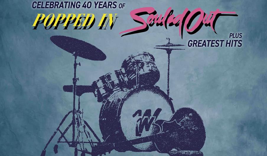 Concert poster for Wet Wet Wet's 40th anniversary tour, featuring a stylized drum set graphic and text announcing "Wet Wet Wet, Celebrating 40 Years o