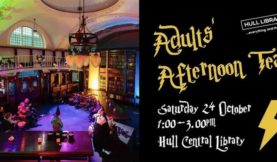 Promotional poster for "Wizarding Nights" at Hull Central Library, featuring two events: Children's Night on Friday, 23rd October, 4–7:30pm for ages 4