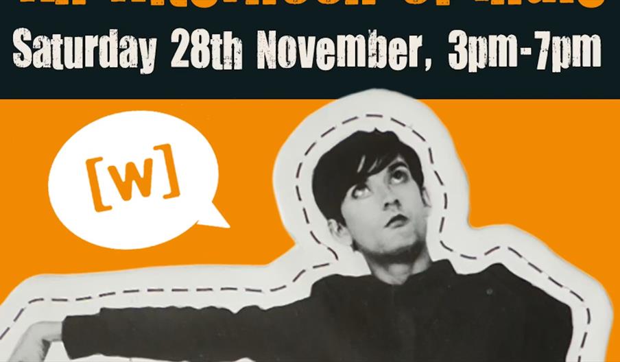 A poster with the text "Saturday 28th November, 3pm-7pm" at the top, featuring an image of a person with outstretched arms looking upward, outlined wi