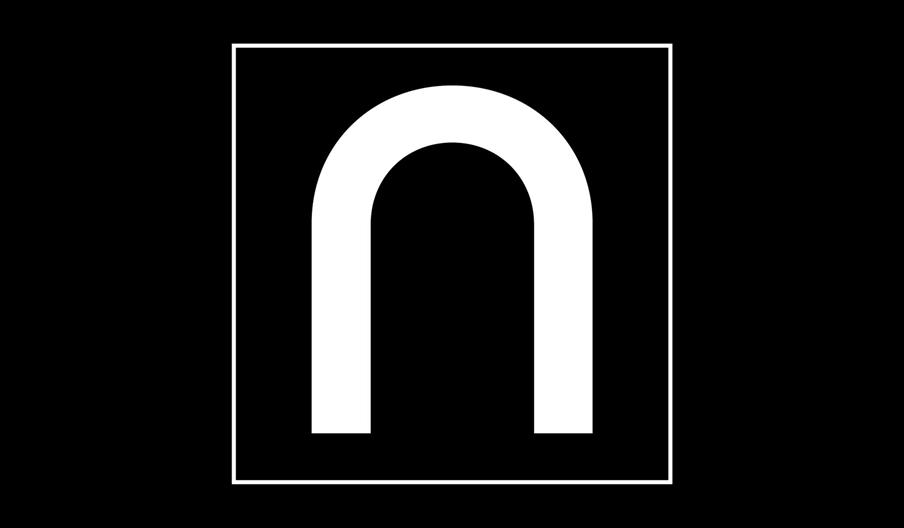 A white N logo on a black background.