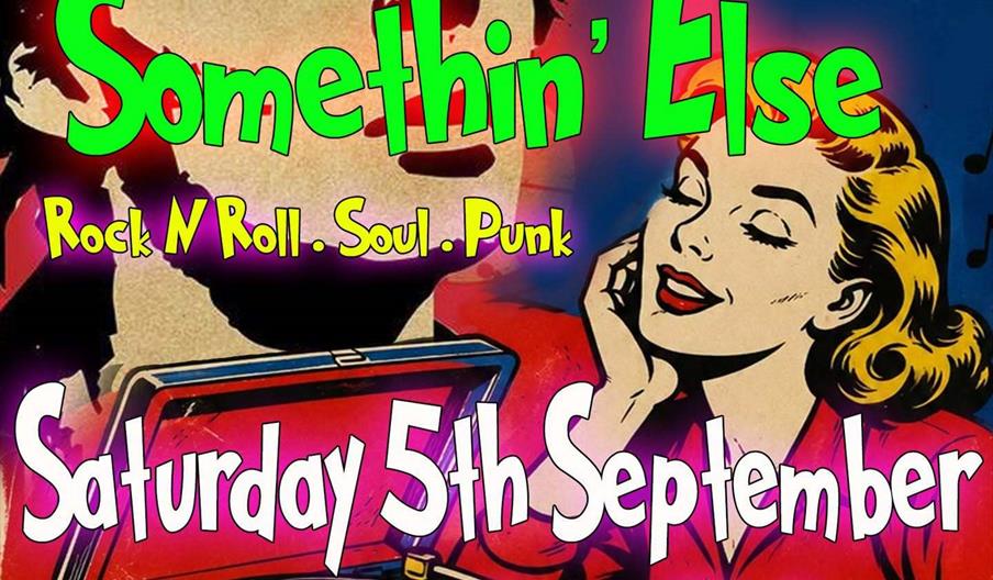 Poster for a music event featuring retro-style illustrations of a man's face and a woman enjoying music from a vinyl record player. Text reads: "Beat