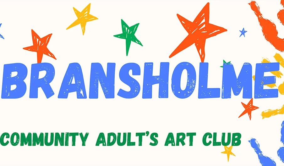A colourful graphic with the words "BRANSHOLME" in large blue letters surrounded by hand-drawn stars and handprints in orange, yellow, blue, and green