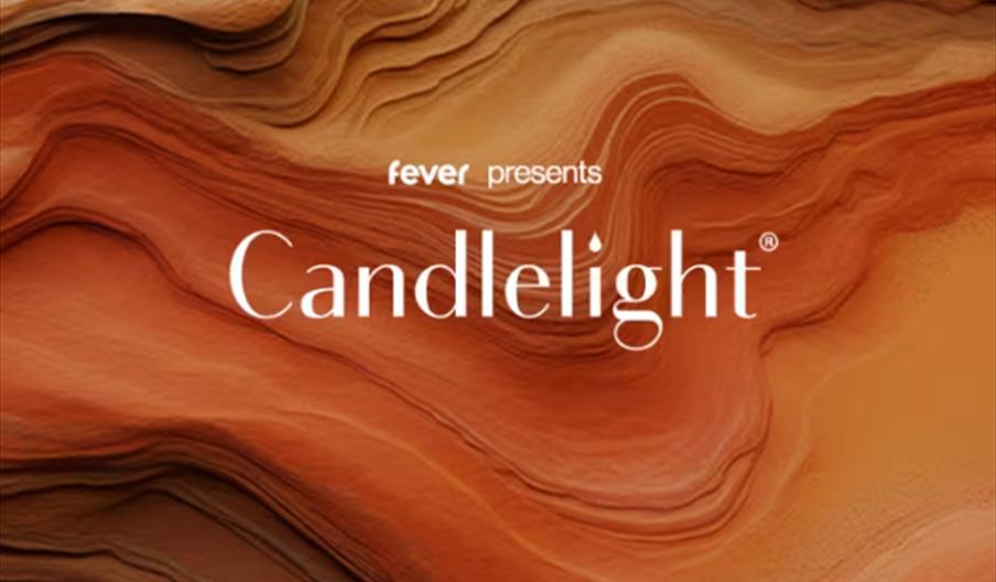 Text reading "fever presents Candlelight" appears over wavy, layered shapes in warm earth tones resembling rock or sand formations.