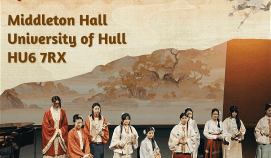 Poster for the "Chinese Whispers Concert 2026," held at Middleton Hall, University of Hull, on Wednesday 22nd April at 6pm; features a group of perfor