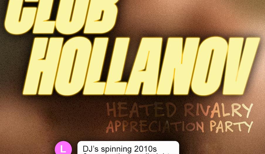 Large yellow text reads "CLUB HOLLAND" with smaller brown handwritten text underneath that says "Heated Rivalry Appreciation Party."