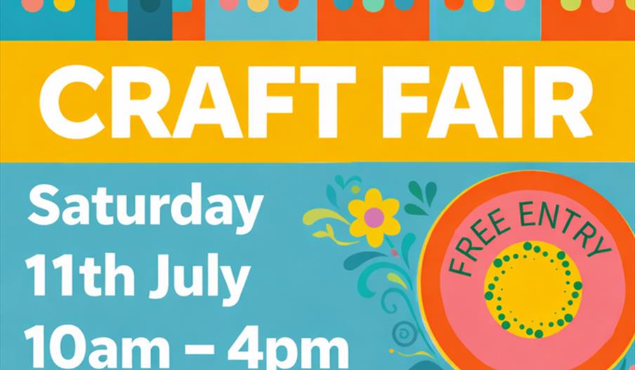A colourful poster for a Hull Minster Craft Fair with floral and decorative patterns, stating the event is on Saturday, 11th July from 10am to 4pm at