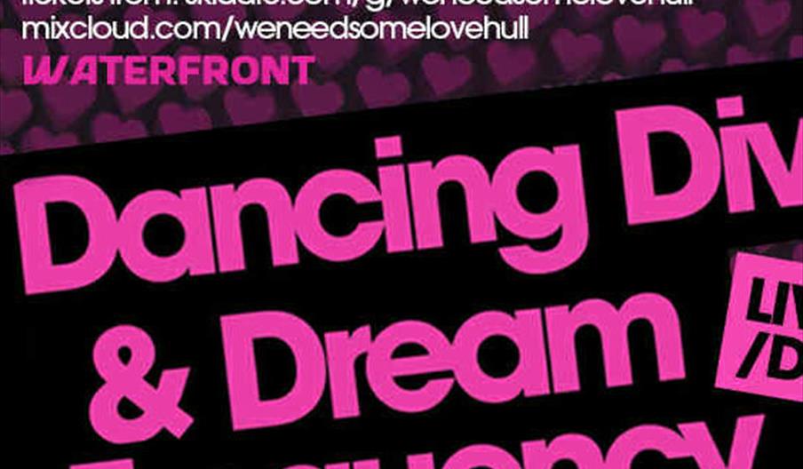 Promotional poster for an event on Saturday, 28th March 2026, advertising Dancing Divaz and Dream Frequency, with ticket and location information, set