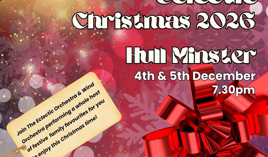 Promotional poster for "A Very Eclectic Christmas 2026" presented by Eclectic Music, held at Hull Minster on December 4th and 5th at 7:30 pm. The desi