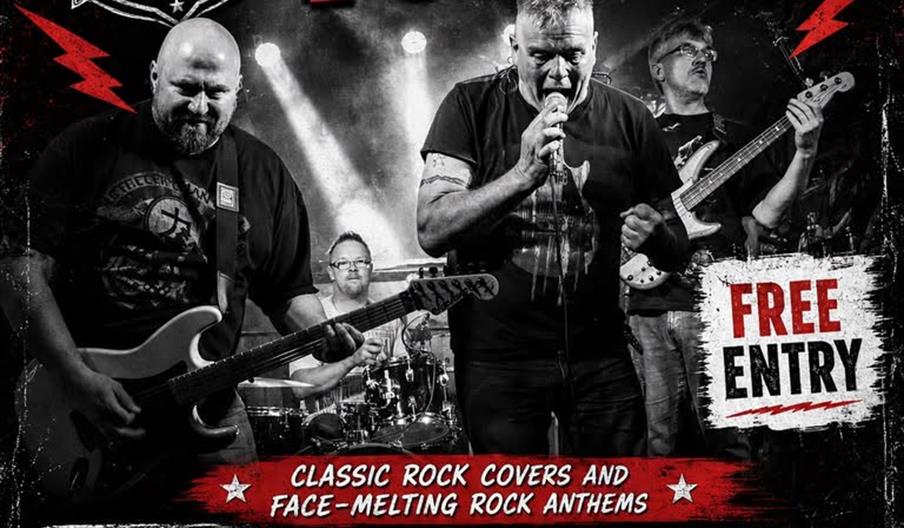 Promotional poster for "Hull Rock Nights" featuring the band Full Tilt performing live on stage, with event details including date (27th June 2026), l