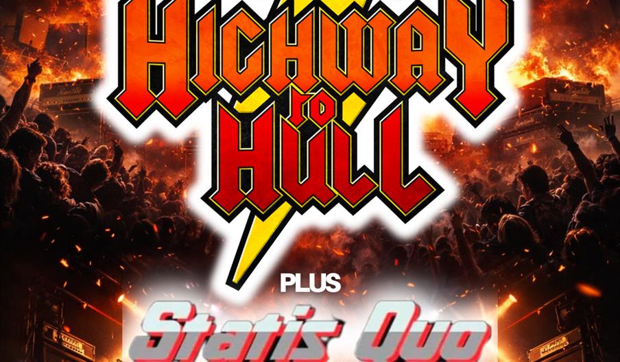 Concert poster for "Highway to Hull," an AC/DC tribute band, with special guests "Status Quo," performing at Polar Bear Music Club on Friday, October