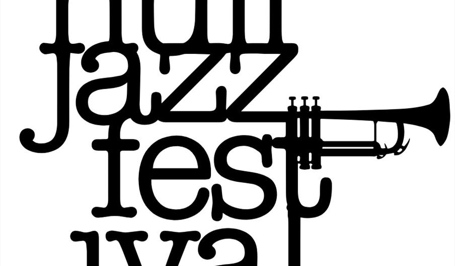 The words "hull jazz festival" are stacked in bold, black letters, with the horizontal line in the word "jazz" extending to form the body of a trumpet