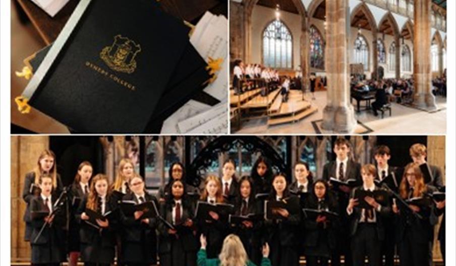 Poster for the Hymers College Choral Celebration, featuring the school crest, images of choir books, a choir singing in a church, and details for an e