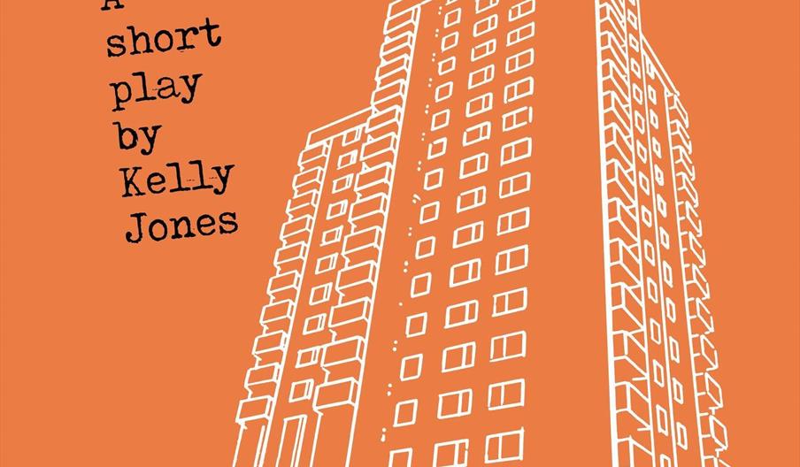 A sketch of a towerblock on an orange background.