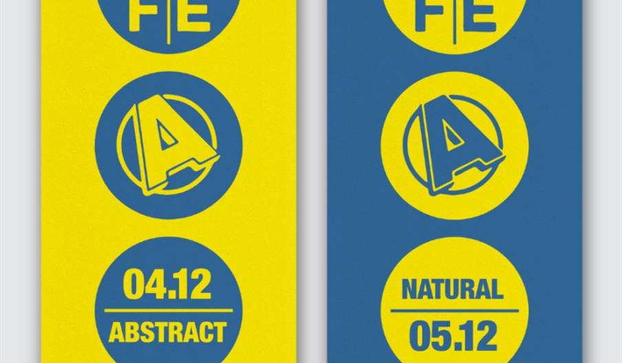Two posters advertising "A Life Residency at The New Adelphi Club." The left poster has a yellow background and blue text, stating "04.12 Abstract," a