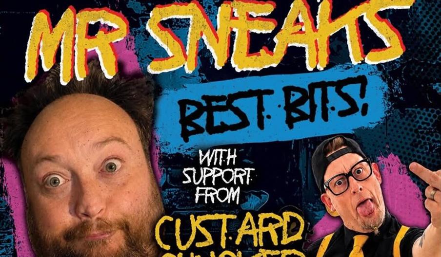 Promotional poster for "Mr Sneaks: Best Bits" at the Hull Comedy Festival 2026, featuring two men—one with messy hair and a beard, the other making a