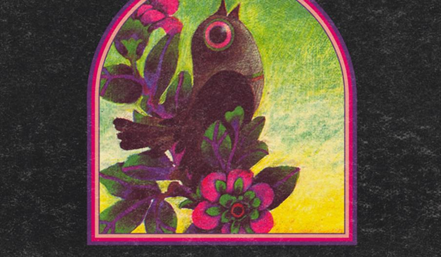 Concert poster for "Pardaz - Khorshid Khanom '26 Tour Pt. II" featuring a stylized illustration of a bird among vibrant pink and green flowers against