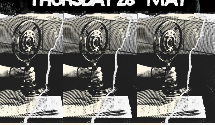 Promotional poster for the Polar Bear Quiz Club event on Thursday, 28th May, featuring repeated images of a hand holding a vintage microphone with pap