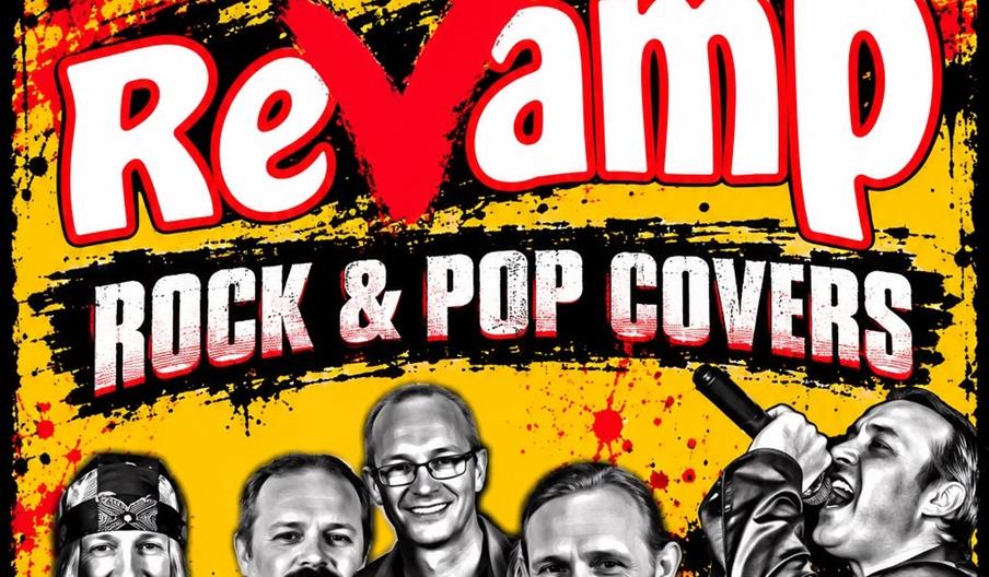 Promotional poster for a live music event at Service Station in Hull, featuring the band Revamp, who perform rock and pop covers. The poster includes