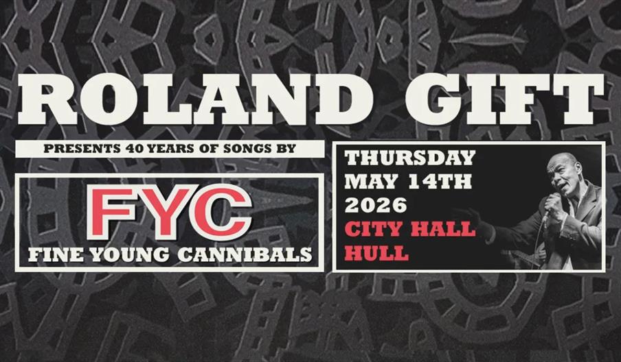 Promotional poster for a Roland Gift concert celebrating 40 years of Fine Young Cannibals' songs, scheduled for Thursday, May 14th, 2026 at City Hall