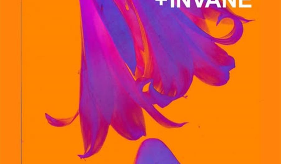 A vibrant concert poster features bold white text with band names "Rothco," "+Stockholm," and "+Invane" over an abstract, orange and purple tinted ima