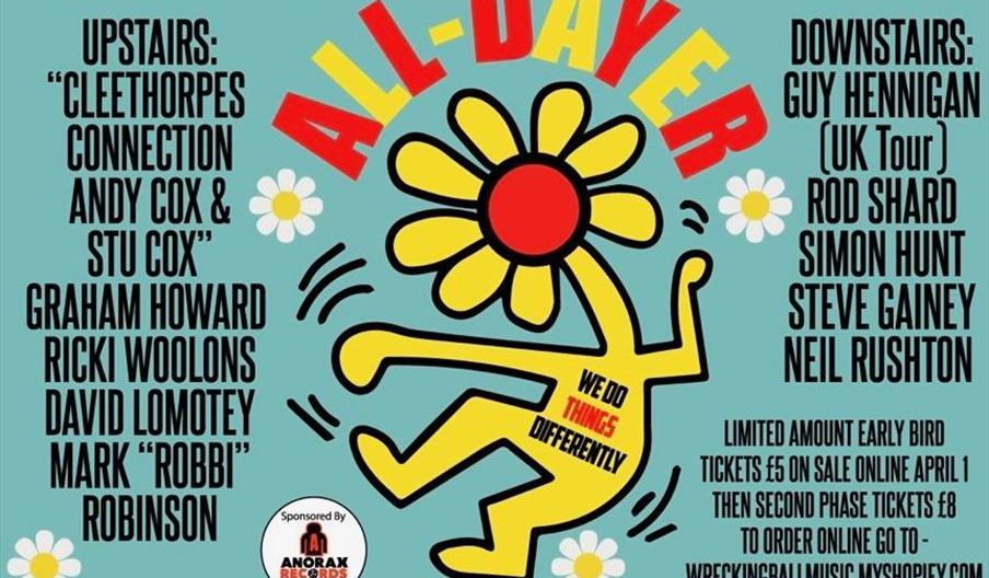 Colourful event poster for "Spring Soul All-Dayer" on Saturday, May 30 from 3pm to 11pm at Wrecking Ball, 15 Whitefriargate, Hull, HU1 2ER, featuring