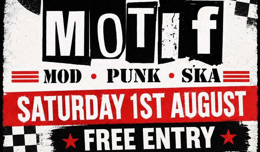 Poster for a live music event featuring "The Motif" with genres mod, punk, and ska, happening Saturday 1st August at Service Station in Hull. The post