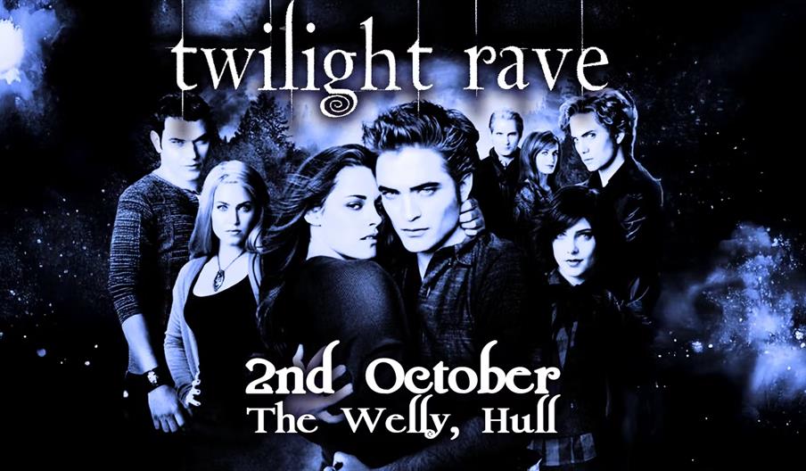 A dark, moody promotional image for a "Twilight Rave" event features characters from the Twilight movie series with the event details, "2nd October, T